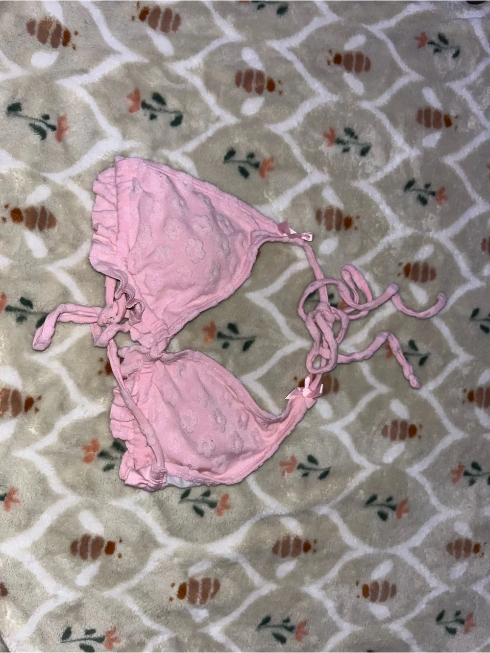 Pink Lace Triangle Bikini Top
